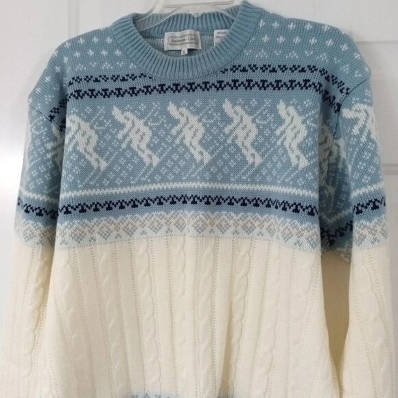 Vintage Anderson Little Knit Sweater XL Acrylic Fairy Isles Skier Light Blue - Picture 2 of 6